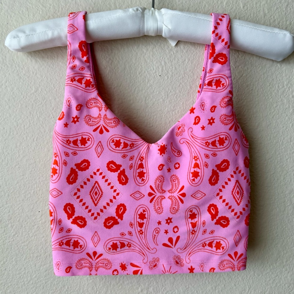 Aerie Offline Real Me Sports Bra Low Key LongLine Recharge Pink Paisley Size XS - Picture 2 of 15